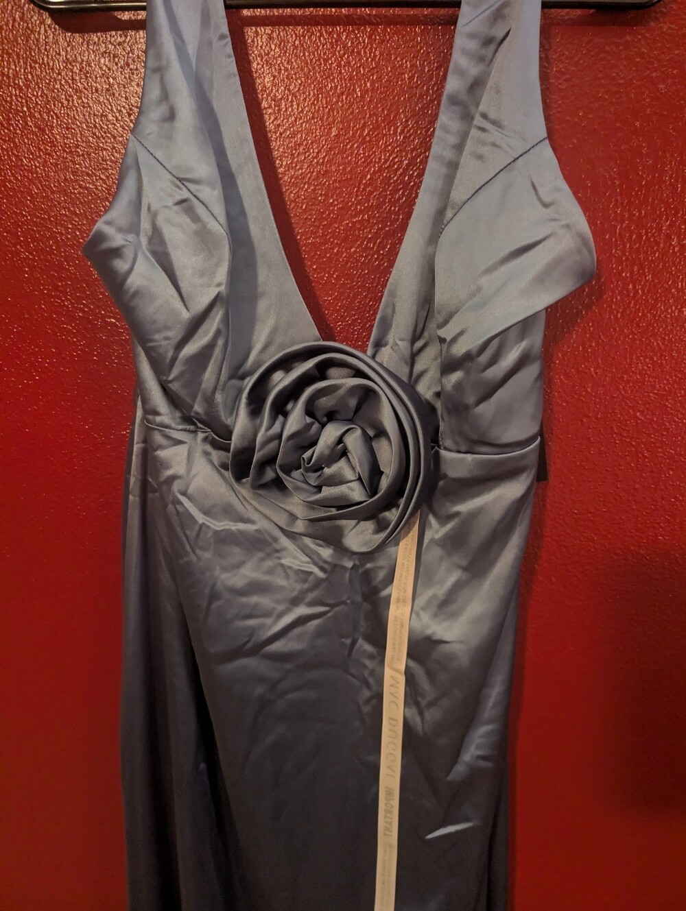 Mac Duggal 49913 sz 12 Satin Halter Gown with Rosette Detail - Blue - Picture 3 of 7
